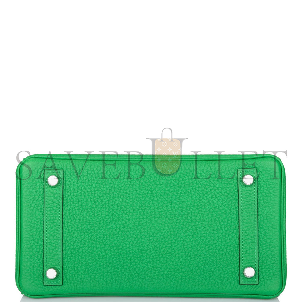 H**mes master birkin 25 crocodile and togo leather bamboo green silver buckle h076216ck21 (25*20*13cm)